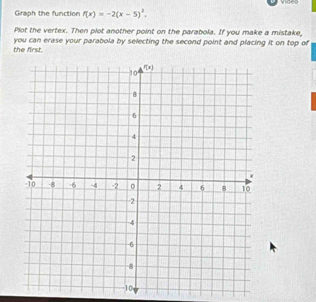 graph the function $f(x) = -2(x - 5)^2$. plot the vertex. then plot ano…