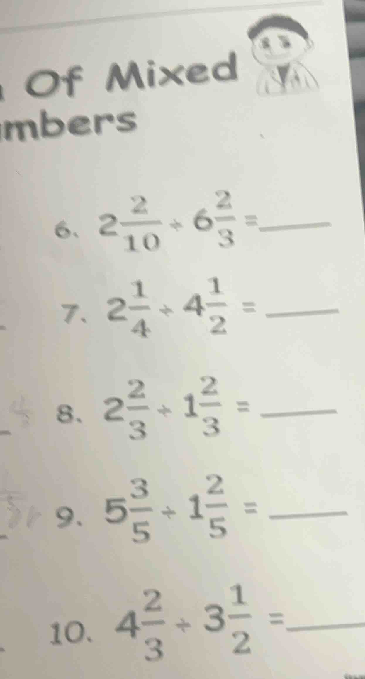 of mixed mbers 6. $2\\frac{2}{10} \\div 6\\frac{2}{3} =$ 7. $2\\frac{1}…