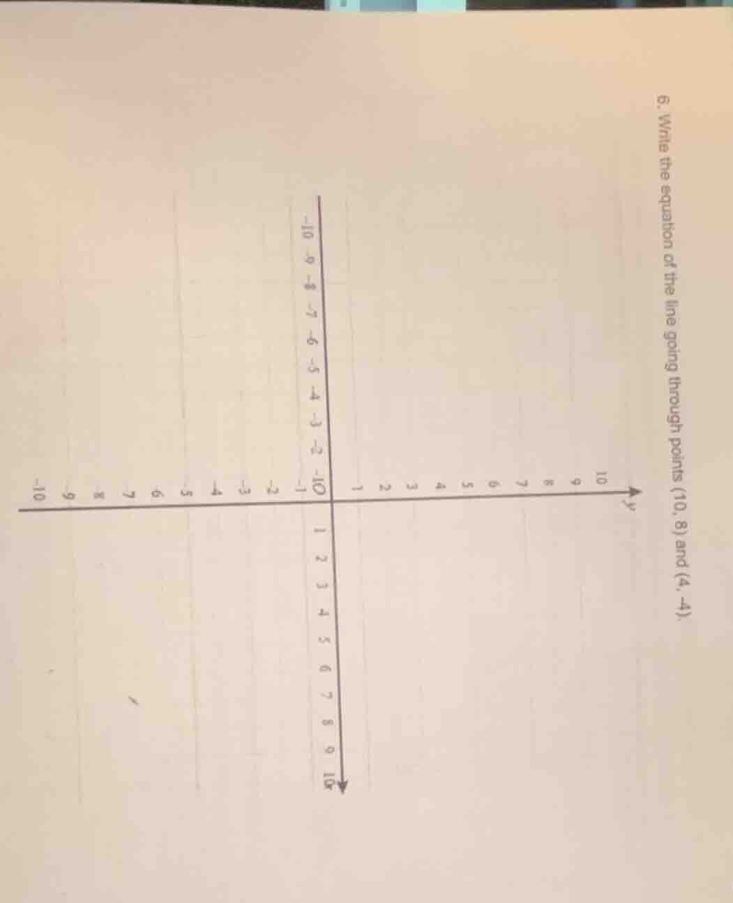 6. write the equation of the line going through points (10, 8) and (4, …