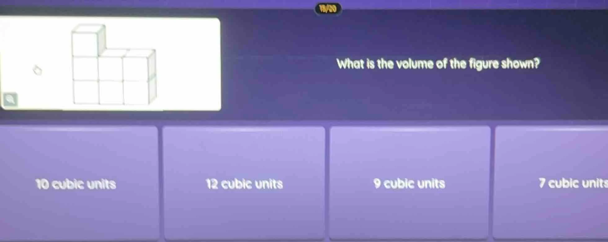 what is the volume of the figure shown? 10 cubic units 12 cubic units 9…
