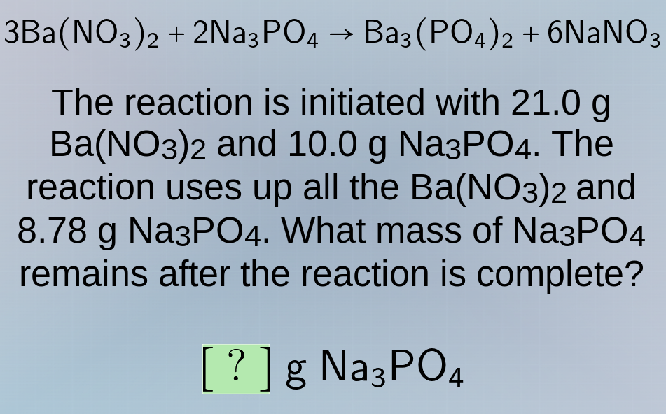 3ba(no₃)₂ + 2na₃po₄ → ba₃(po₄)₂ + 6nano₃ the reaction is initiated with…