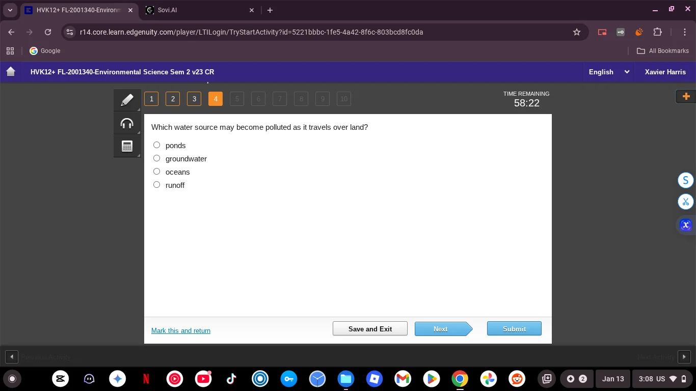 which water source may become polluted as it travels over land? ponds g…