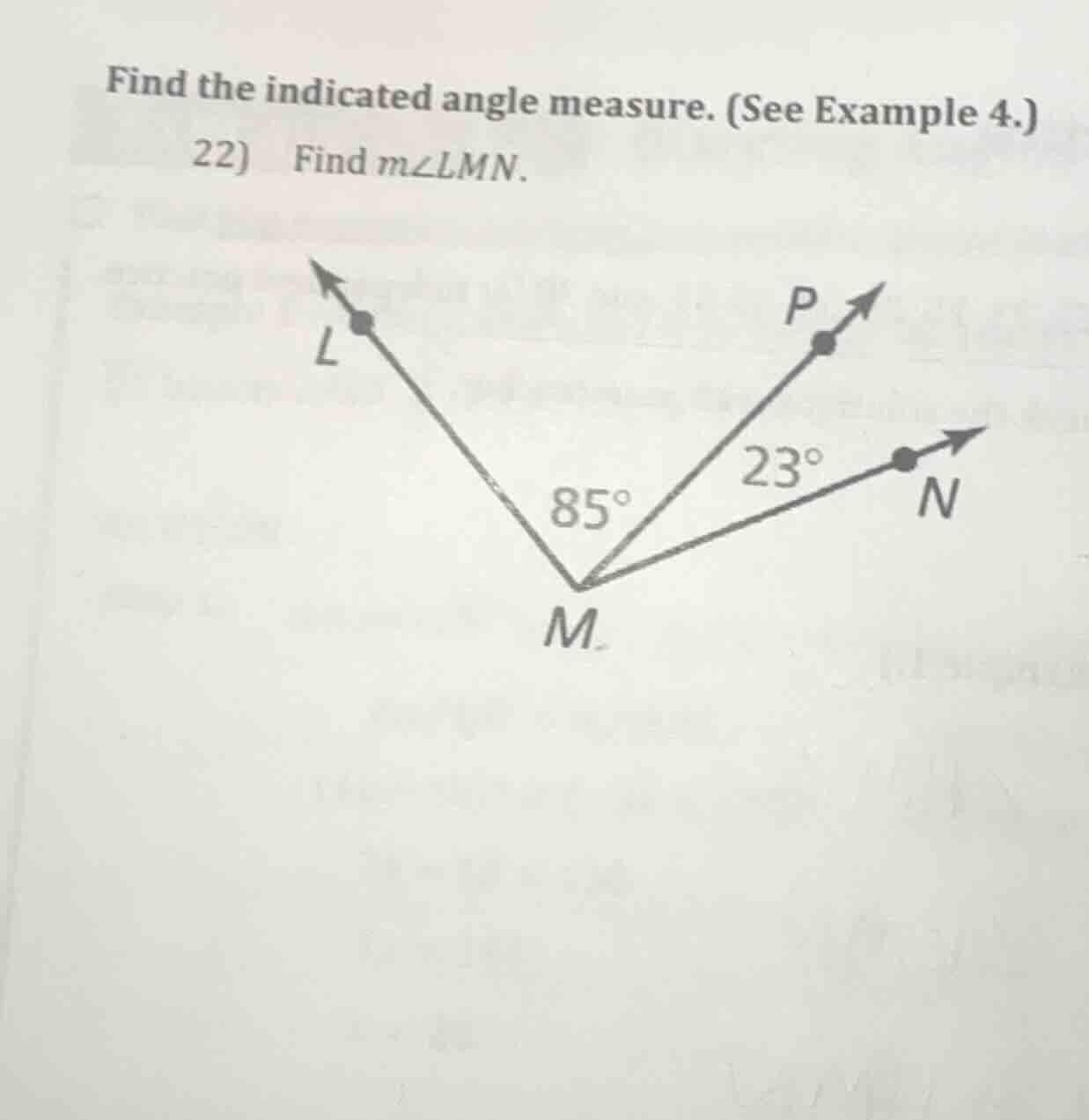 find the indicated angle measure. (see example 4.) 22) find ( mangle lm…