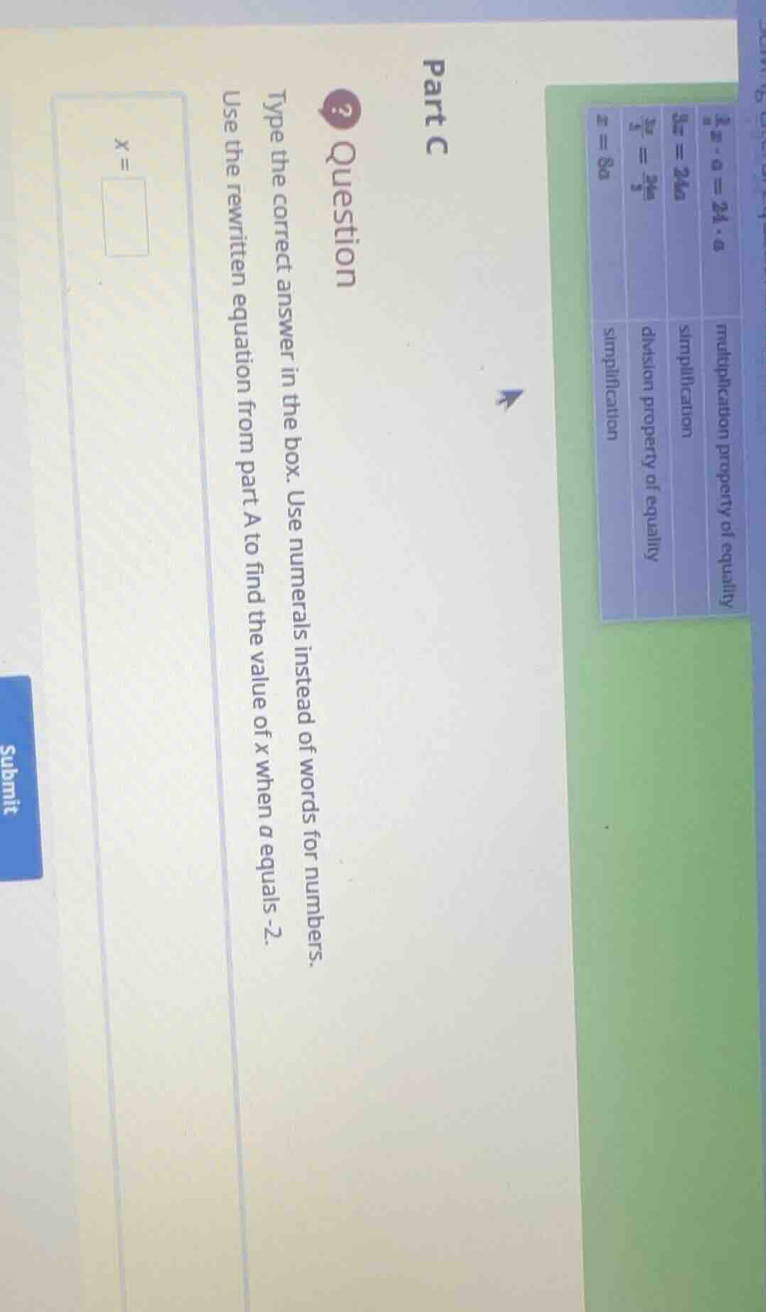 part c question type the correct answer in the box. use numerals instea…