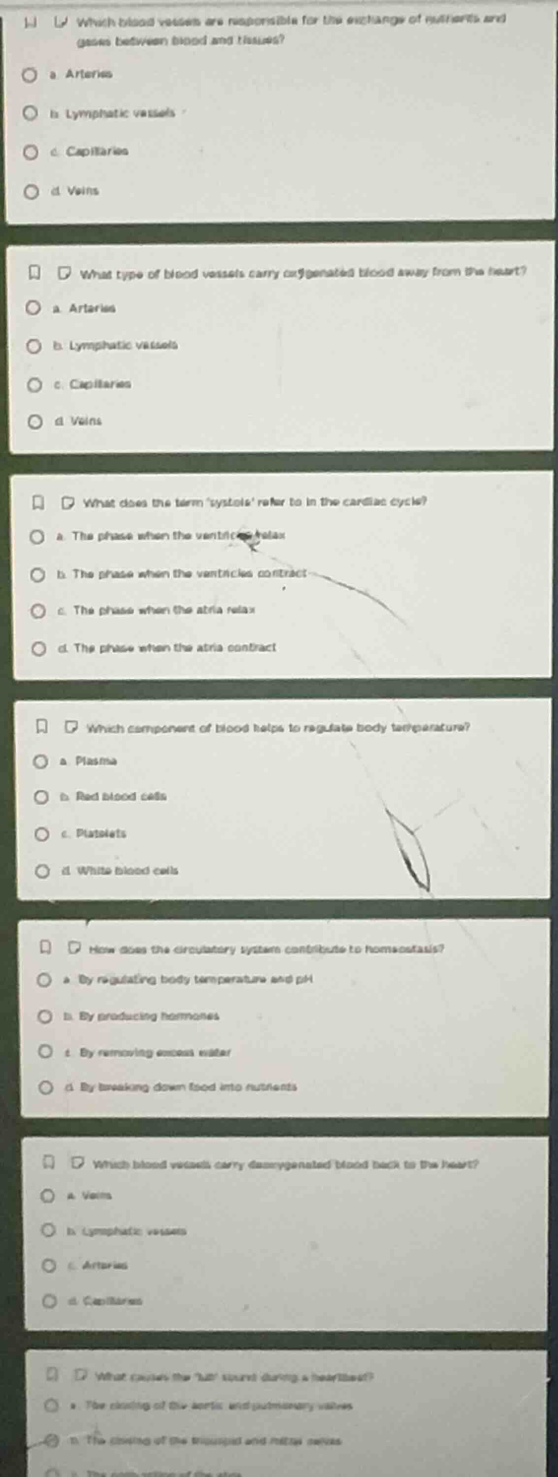 which blood vessels are responsible for the exchange of nutrients and g…