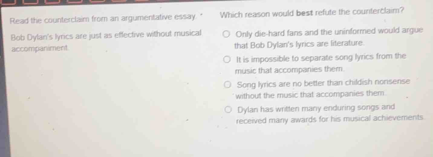 read the counterclaim from an argumentative essay bob dylan’s lyrics ar…