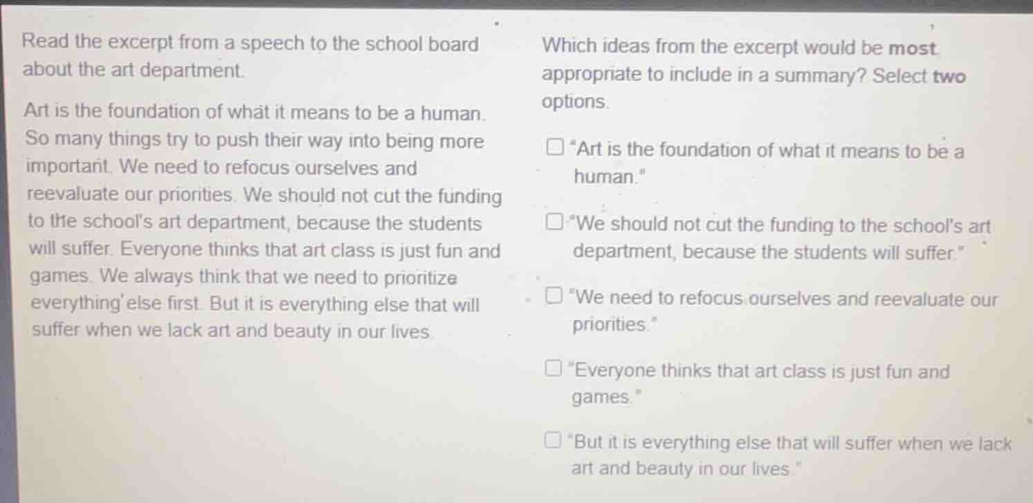 read the excerpt from a speech to the school board about the art depart…