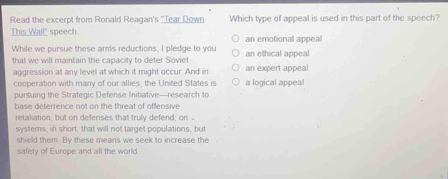 read the excerpt from ronald reagans \tear down this wall\ speech. whil…