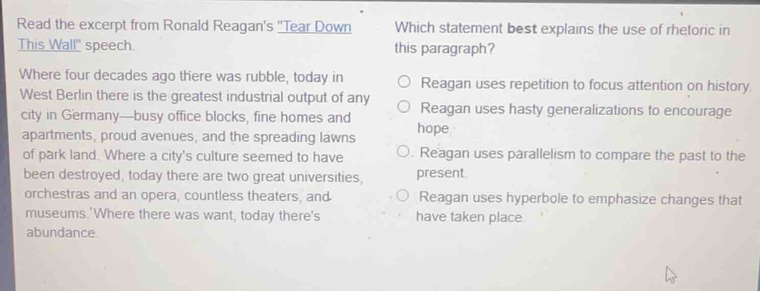 read the excerpt from ronald reagans \tear down this wall\ speech. wher…