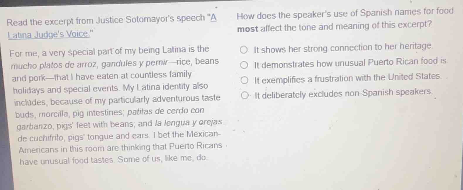 read the excerpt from justice sotomayors speech \a latina judges voice.…