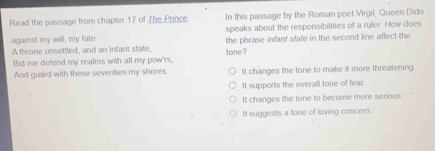 read the passage from chapter 17 of the prince. against my will, my fat…