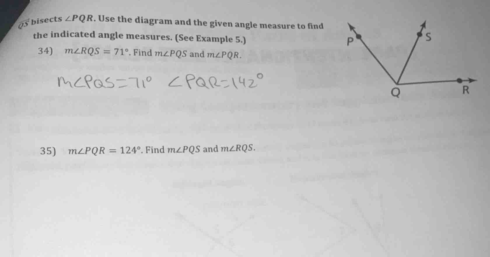 $\\overrightarrow{qs}$ bisects $\\angle pqr$. use the diagram and the g…