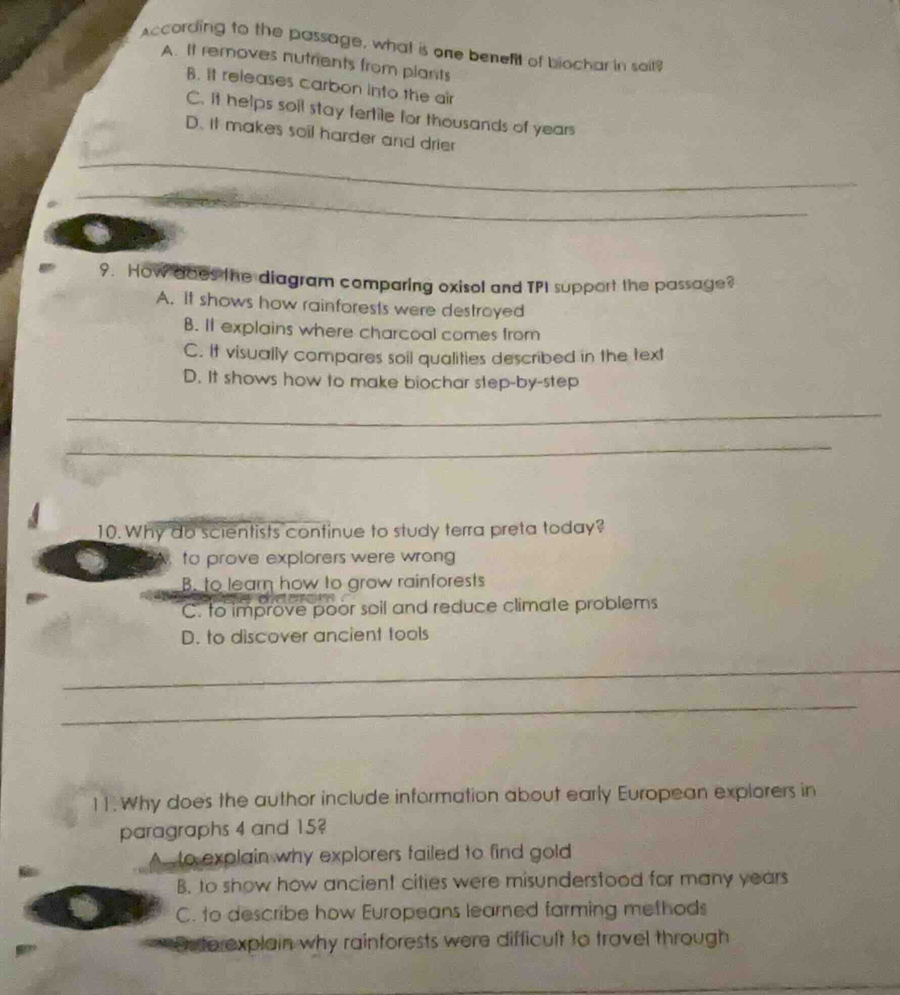 according to the passage, what is one benefit of biochar in soil? a. it…