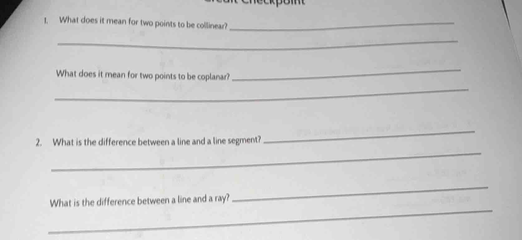 1. what does it mean for two points to be collinear? what does it mean …