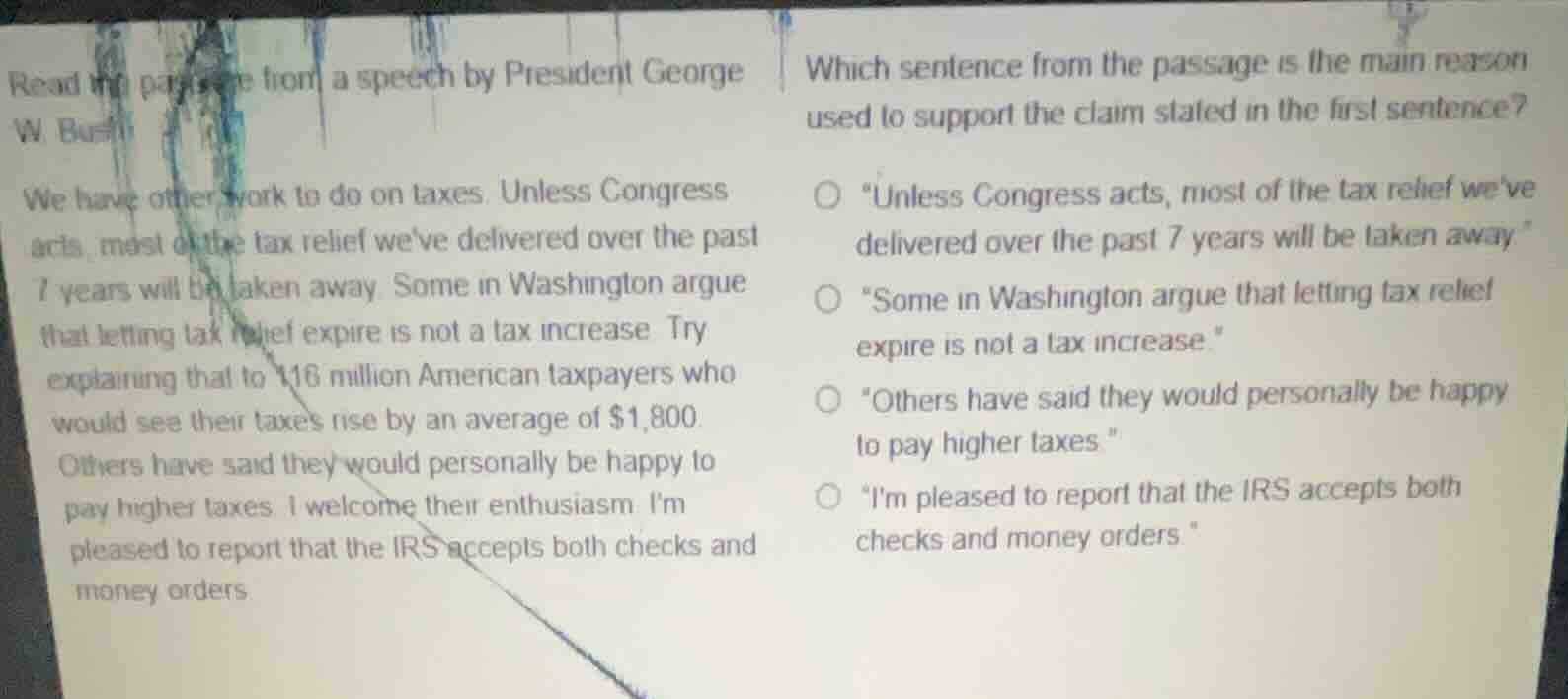 read the passage from a speech by president george w. bush we have othe…