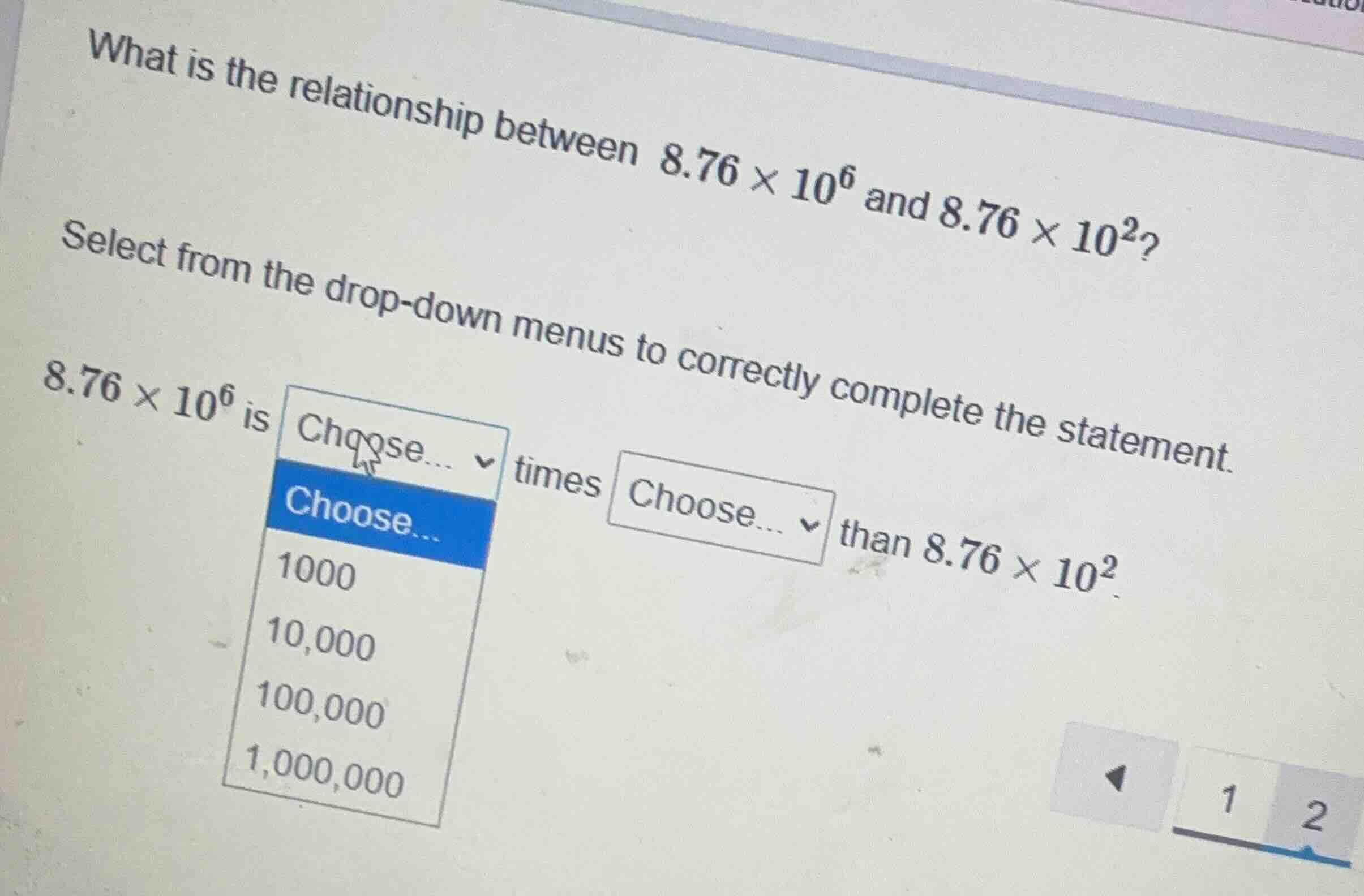 what is the relationship between $8.76 \\times 10^6$ and $8.76 \\times …