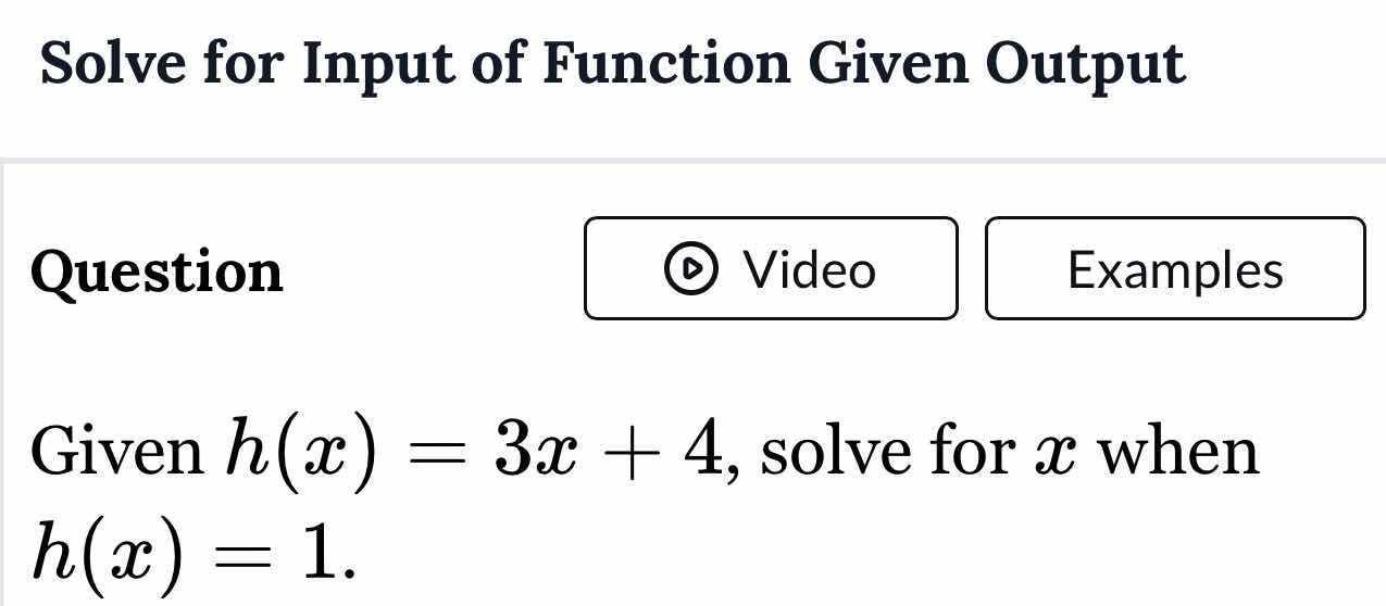 solve for input of function given output question given $h(x) = 3x + 4$…