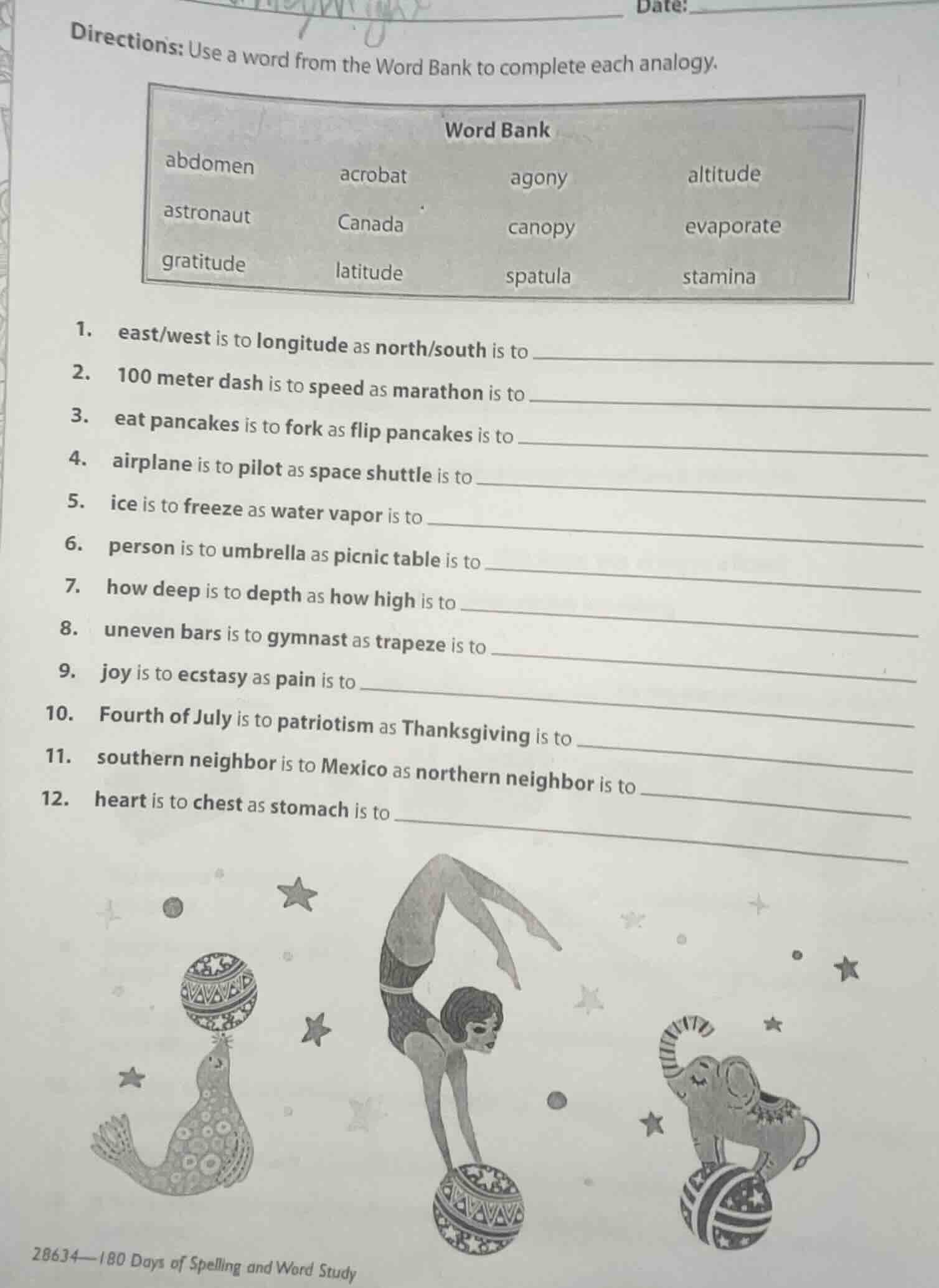 directions: use a word from the word bank to complete each analogy. wor…