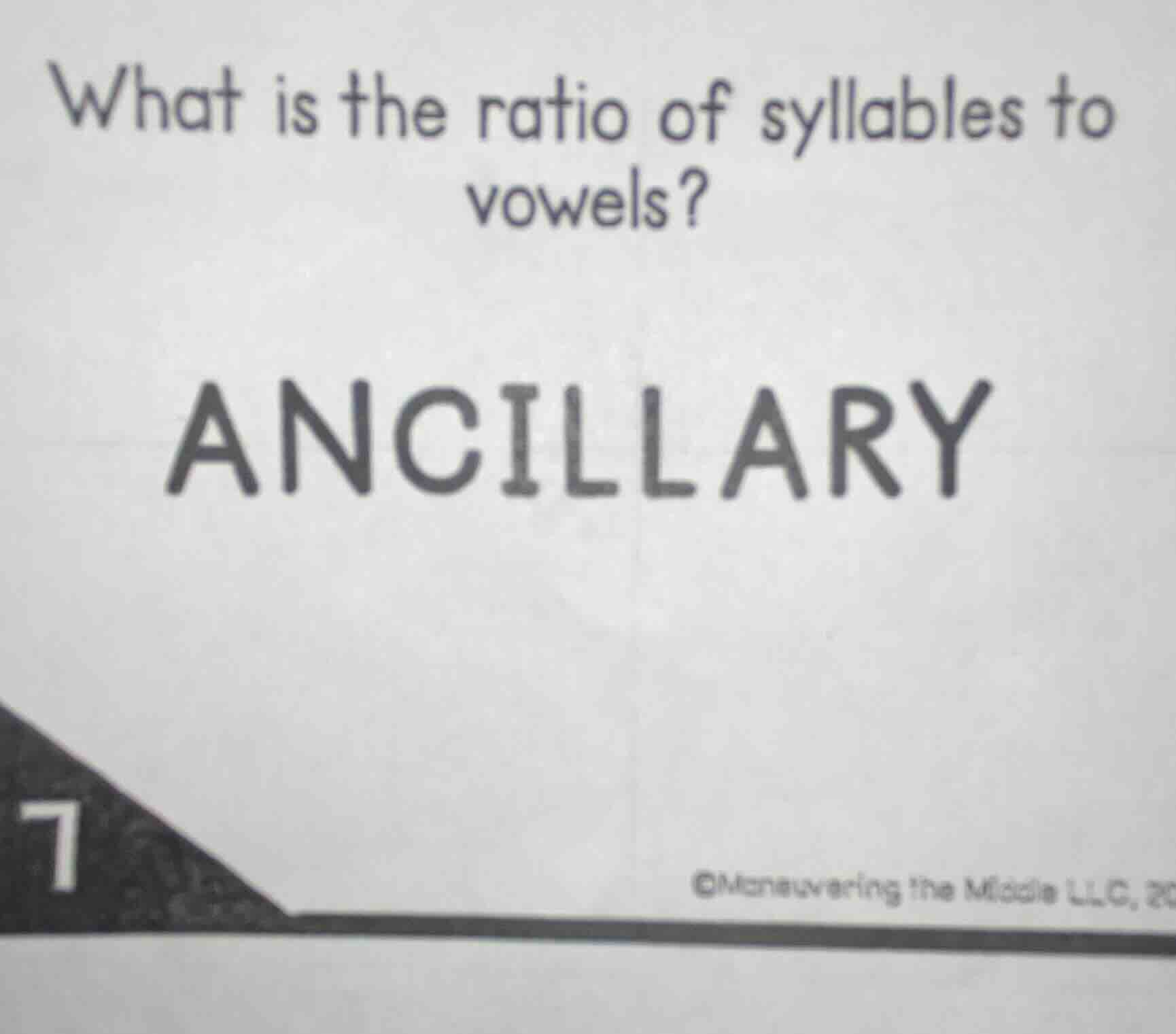 what is the ratio of syllables to vowels? ancillary