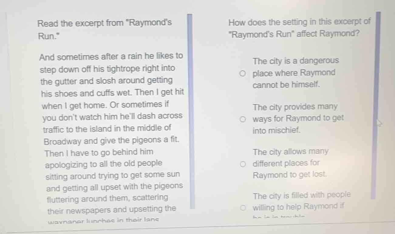 read the excerpt from aymonds run.\ and sometimes after a rain he likes…