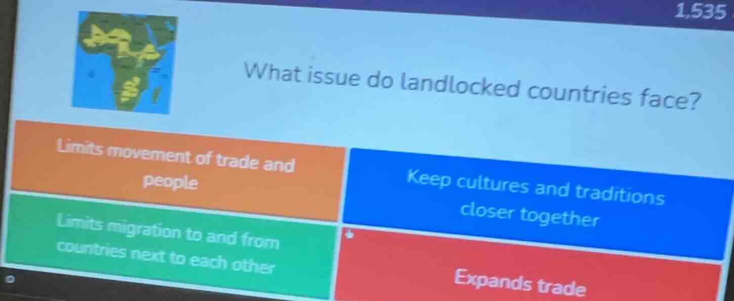 what issue do landlocked countries face? limits movement of trade and p…