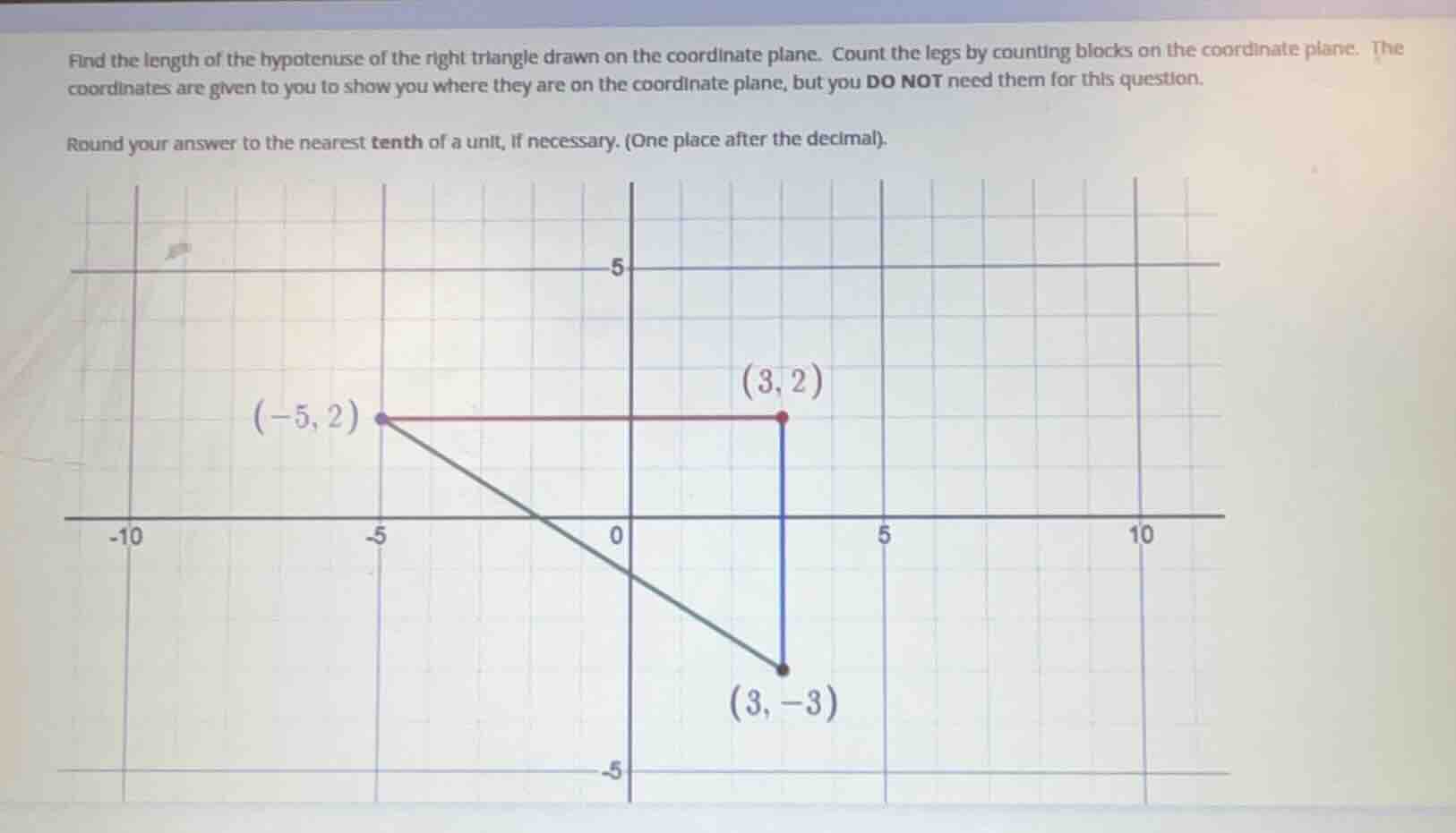find the length of the hypotenuse of the right triangle drawn on the co…