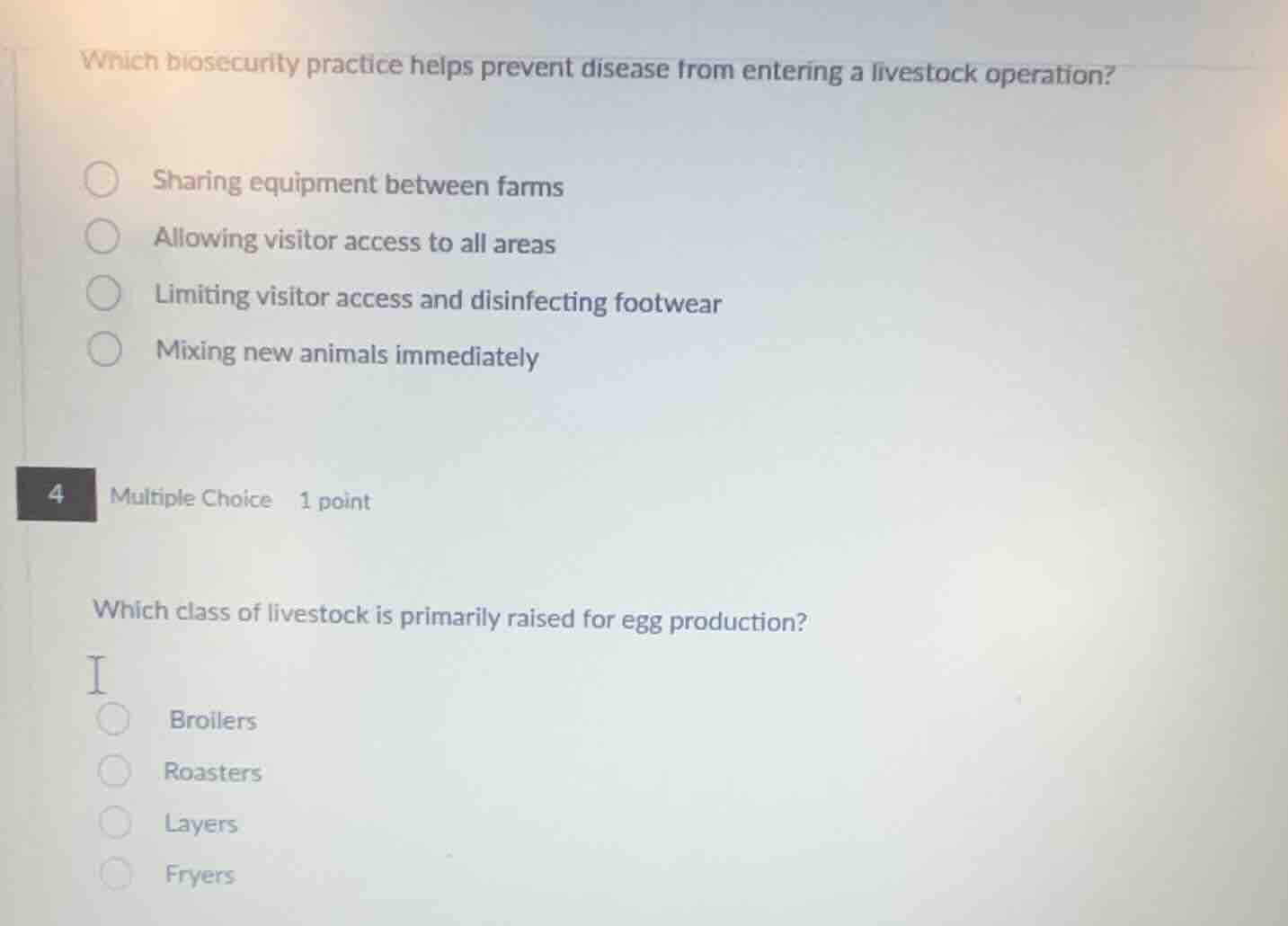 which biosecurity practice helps prevent disease from entering a livest…