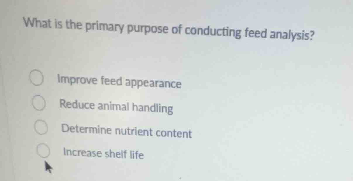 what is the primary purpose of conducting feed analysis? improve feed a…