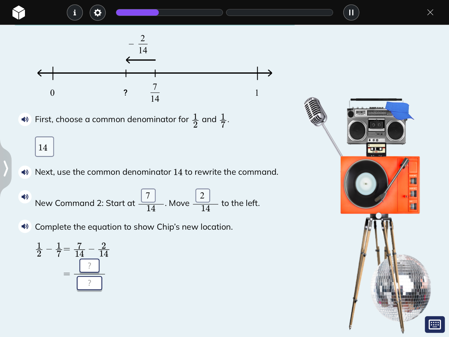 first, choose a common denominator for \\(\\frac{1}{2}\\) and \\(\\frac…
