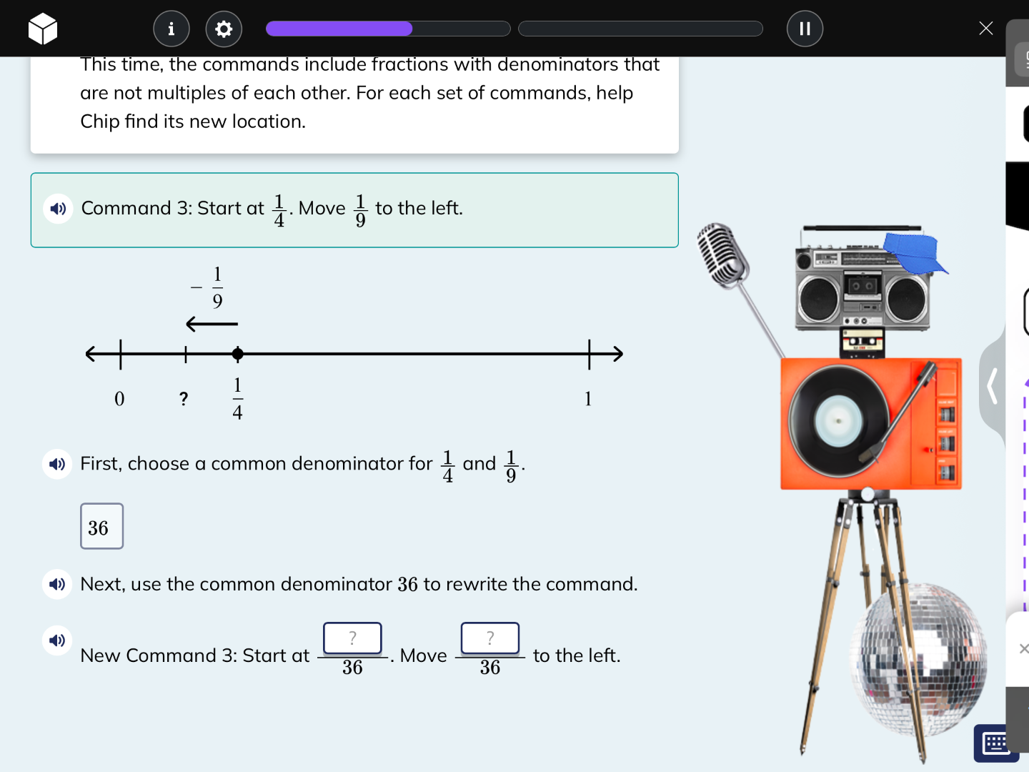 this time, the commands include fractions with denominators that are no…