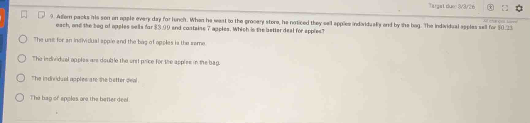 9. adam packs his son an apple every day for lunch. when he went to the…