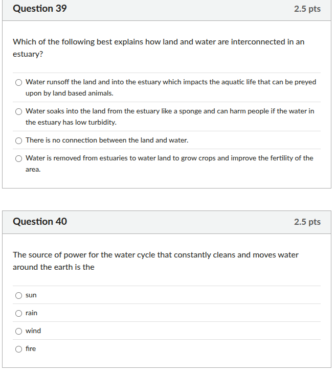 question 39 2.5 pts which of the following best explains how land and w…