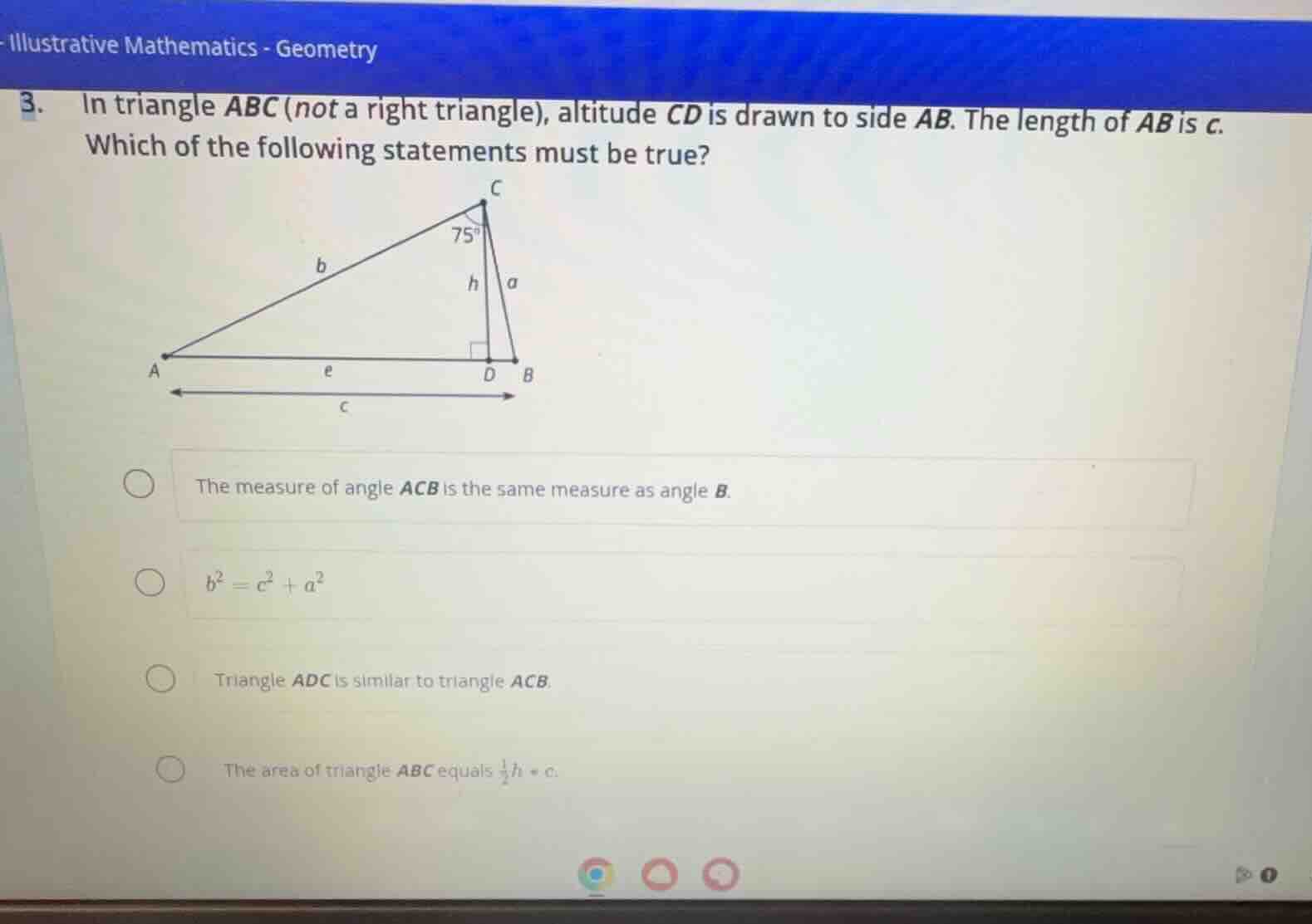 illustrative mathematics - geometry 3. in triangle abc (not a right tri…