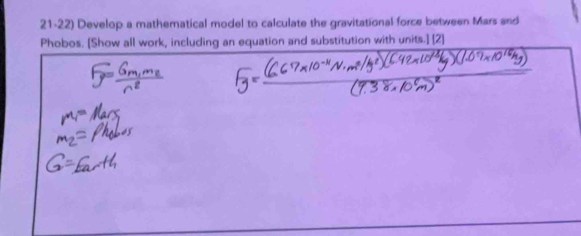 21-22) develop a mathematical model to calculate the gravitational forc…