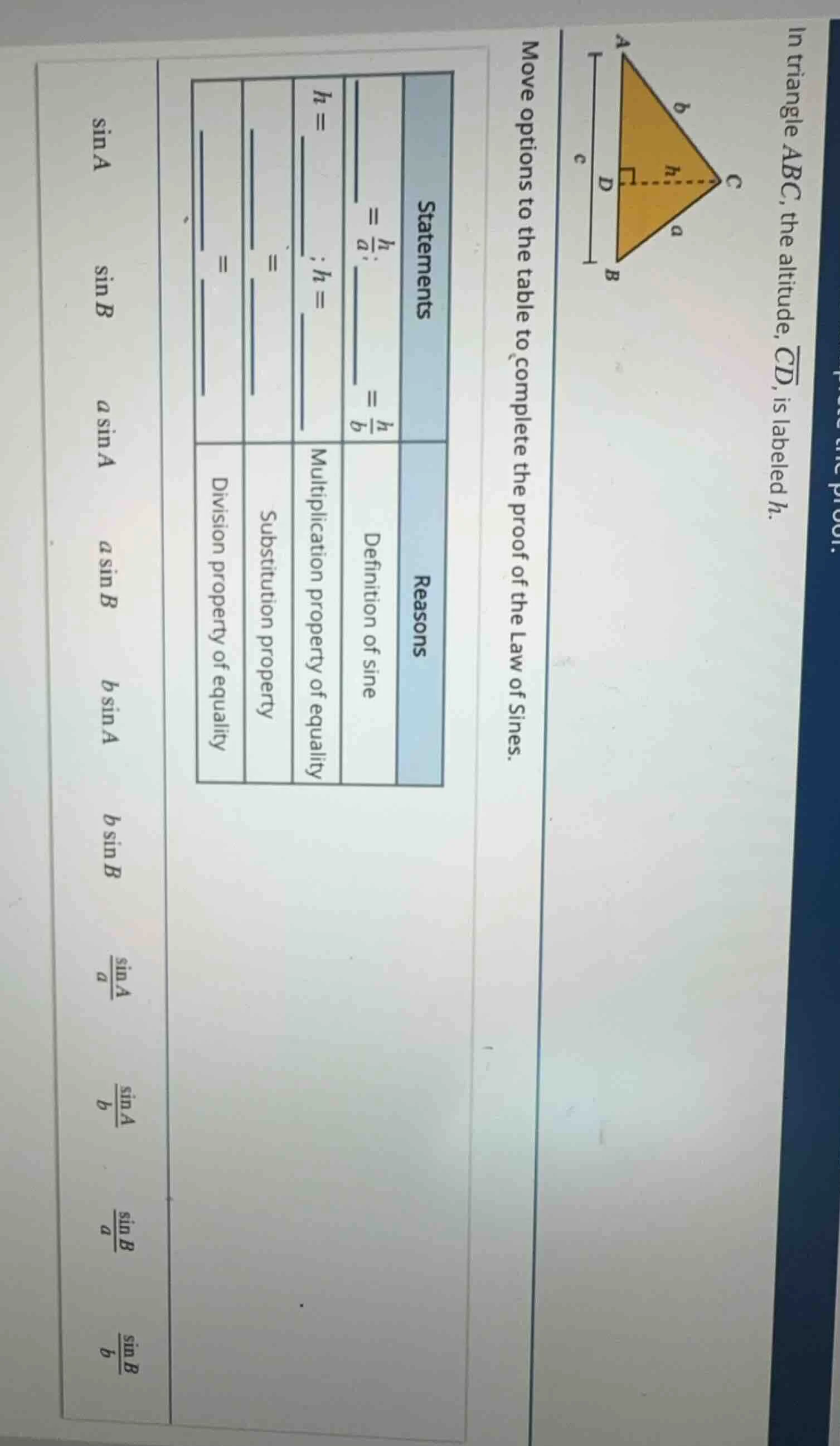 in triangle abc, the altitude, \\(\\overline{cd}\\), is labeled \\(h\\)…