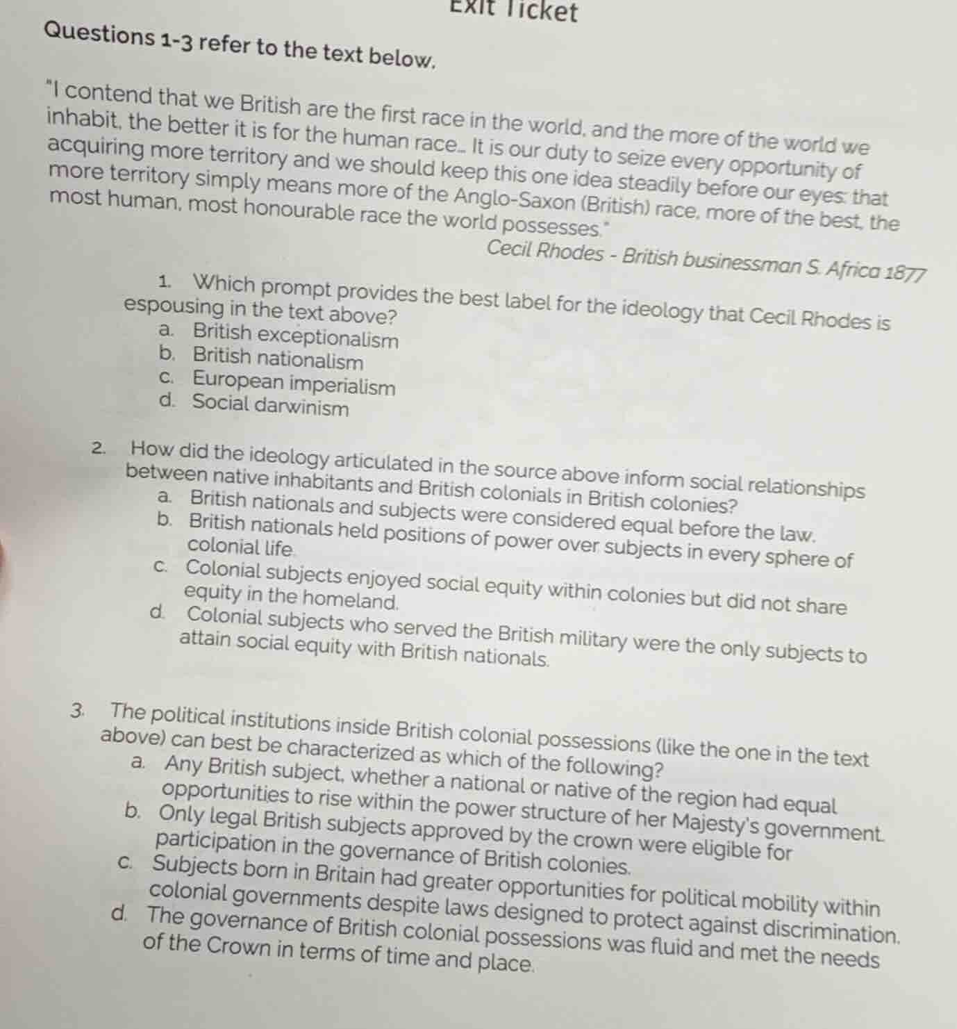 exit ticket questions 1-3 refer to the text below. \i contend that we b…