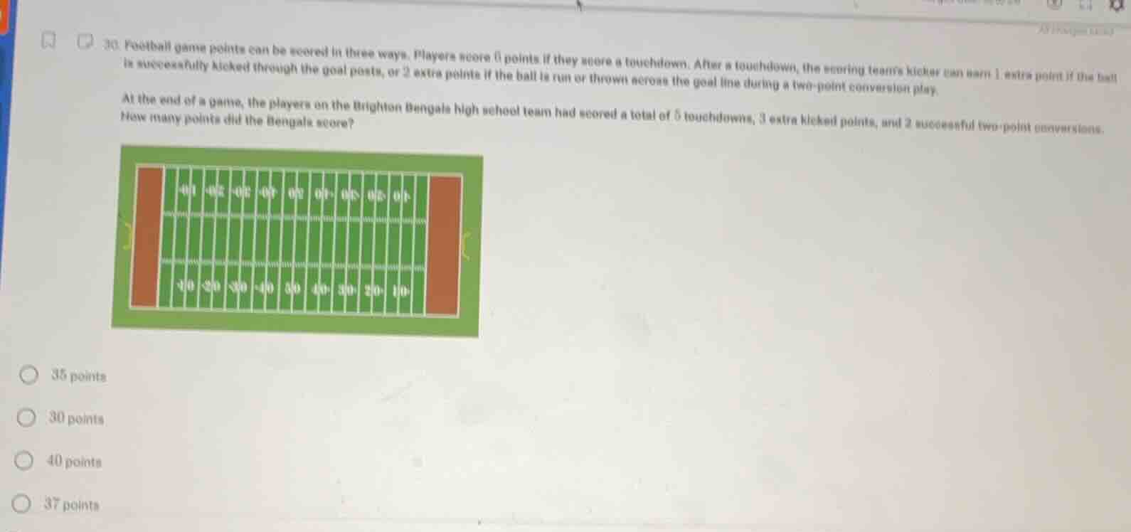 30. football game points can be scored in three ways. players score 6 p…