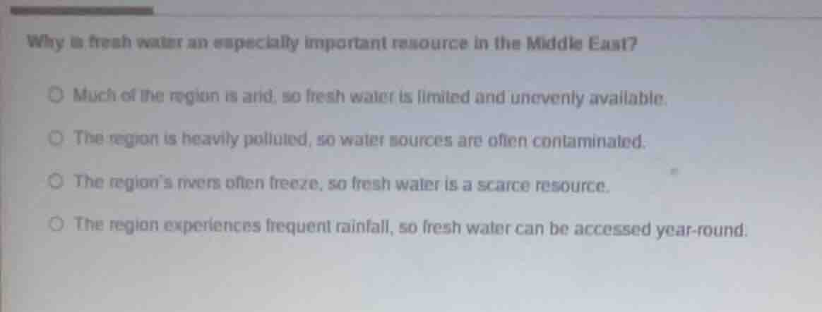 why is fresh water an especially important resource in the middle east?…