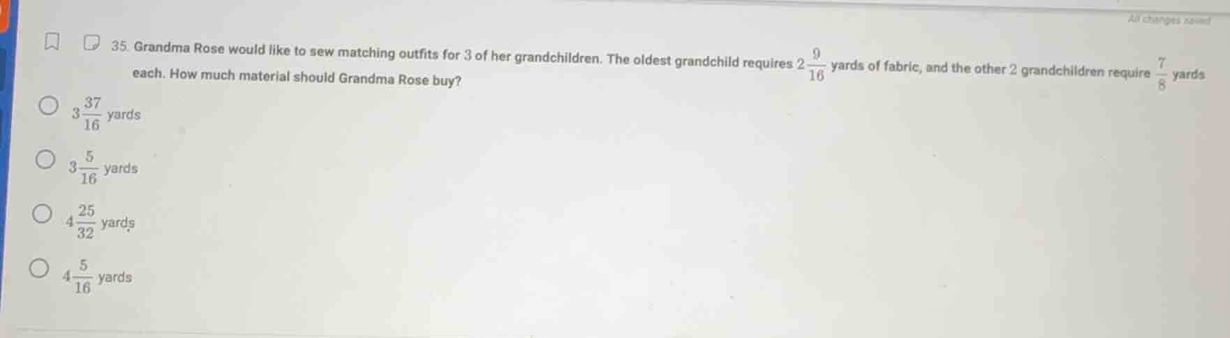 35. grandma rose would like to sew matching outfits for 3 of her grandc…
