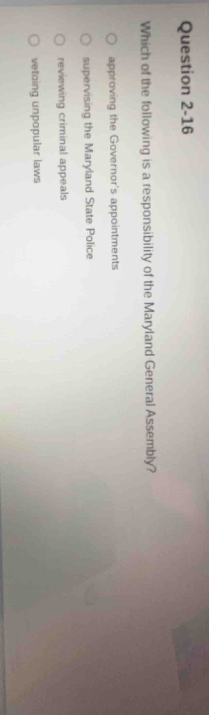 question 2-16 which of the following is a responsibility of the marylan…