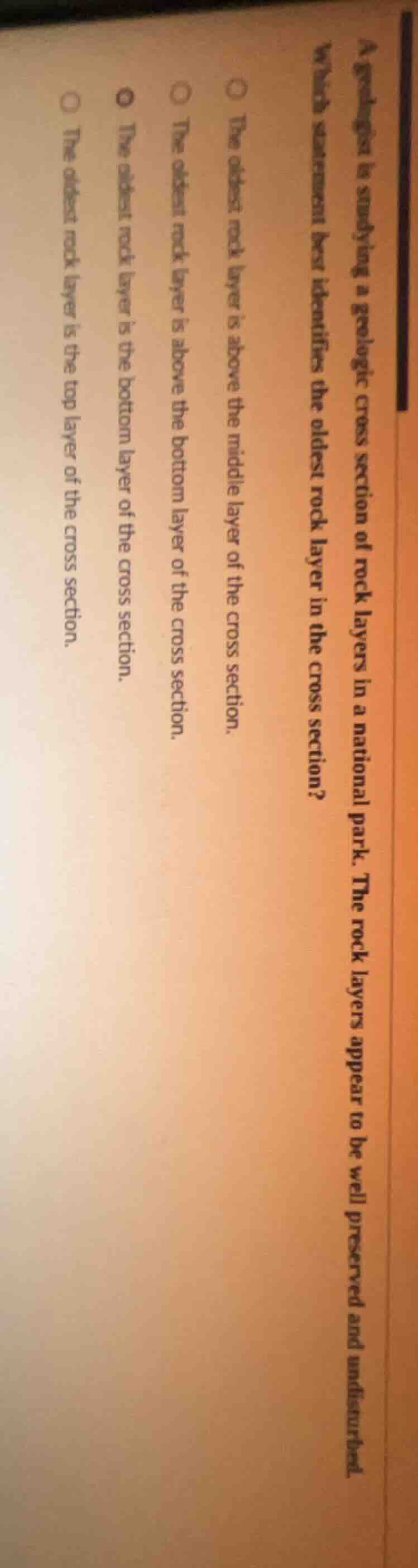 a geologist is studying a geologic cross section of rock layers in a na…