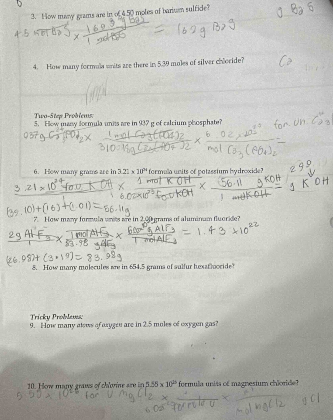 3. how many grams are in of 4.50 moles of barium sulfide? 4. how many f…