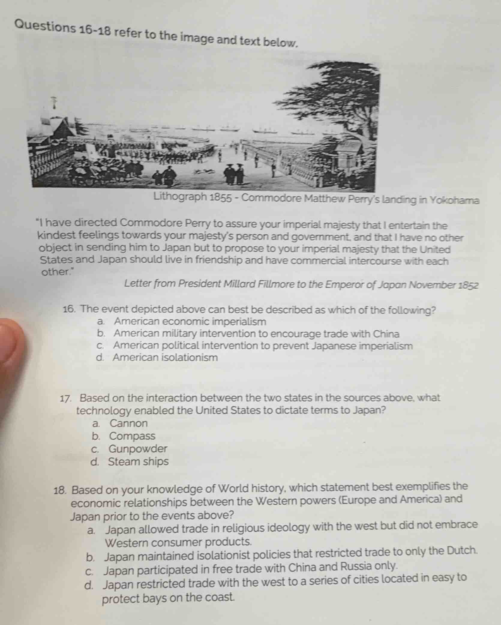 questions 16-18 refer to the image and text below. lithograph 1855 - co…