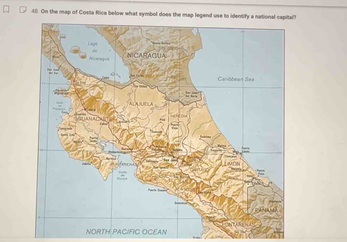 48. on the map of costa rica below what symbol does the map legend use …