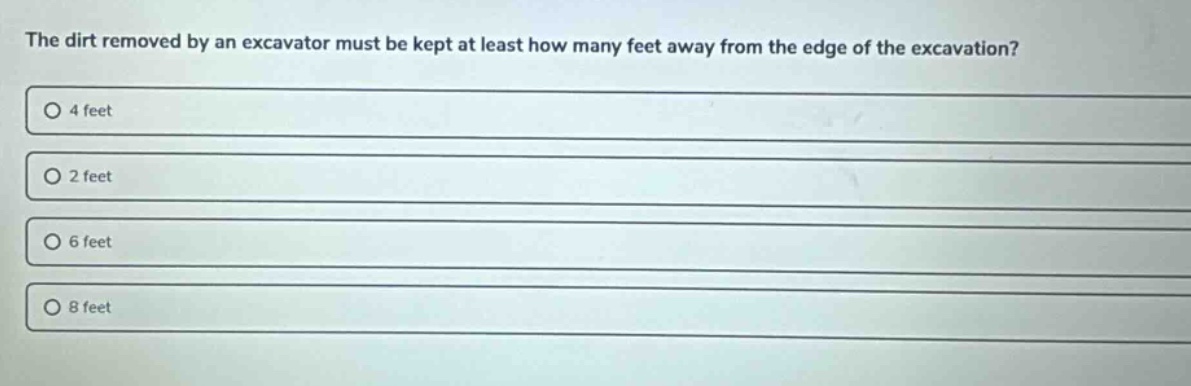 the dirt removed by an excavator must be kept at least how many feet aw…