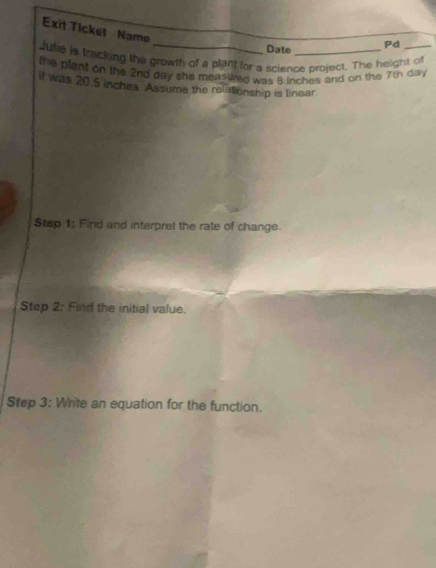 exit ticket name ______ date ______ pd ____ julie is tracking the growt…