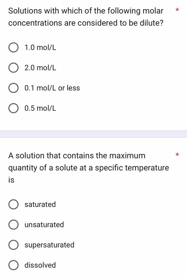 solutions with which of the following molar concentrations are consider…