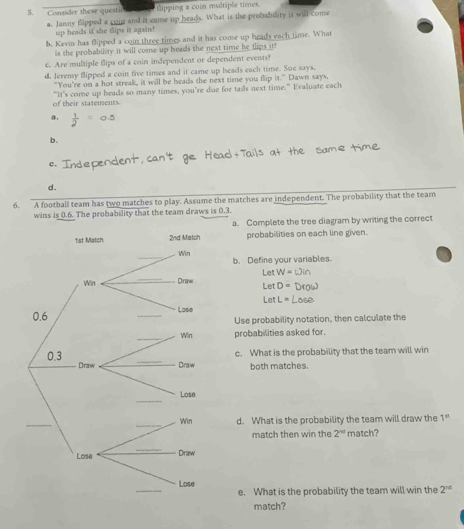 5. consider these questions about flipping a coin multiple times. a. ja…