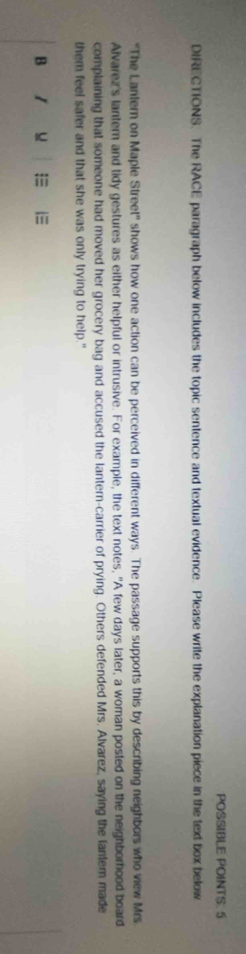 directions: the race paragraph below includes the topic sentence and te…