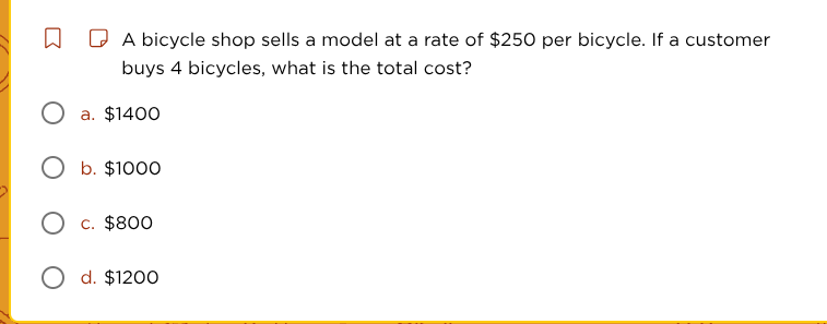 a bicycle shop sells a model at a rate of $250 per bicycle. if a custom…